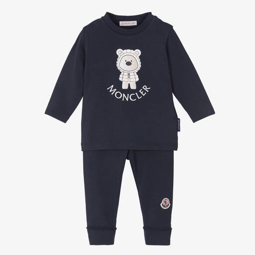 Moncler Enfant-Navy Blue Cotton Bear Baby Trouser Set | Childrensalon