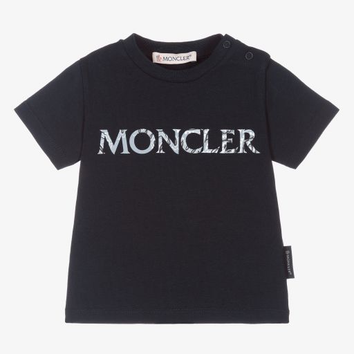 Moncler Enfant-Navy Blue Cotton Logo T-Shirt | Childrensalon