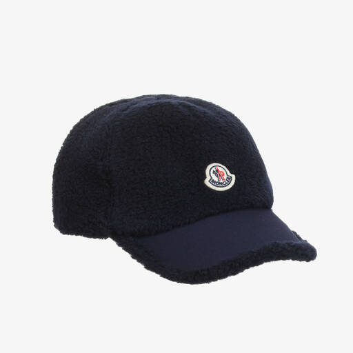 Moncler Enfant-Navy Blue Teddy Fleece Baseball Cap | Childrensalon