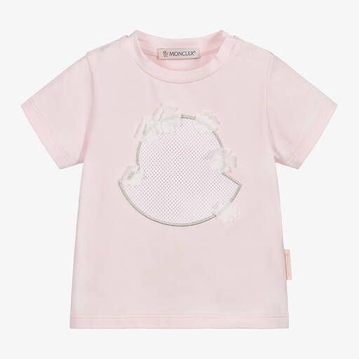 Moncler Enfant-Pale Pink Logo Baby T-Shirt | Childrensalon