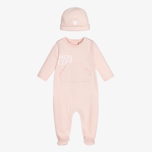 Moncler Enfant-Розовый комбинезон и шапочка для малышей | Childrensalon