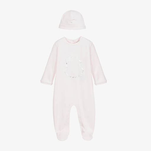 Moncler Enfant-Pink Cotton Babygrow & Hat Set | Childrensalon