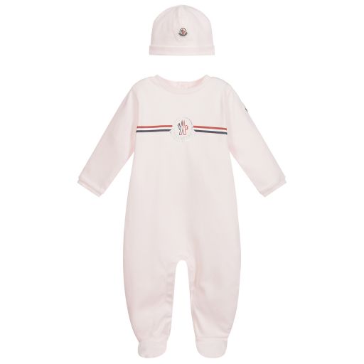 Moncler Enfant-Pink Cotton Logo Babygrow Set | Childrensalon