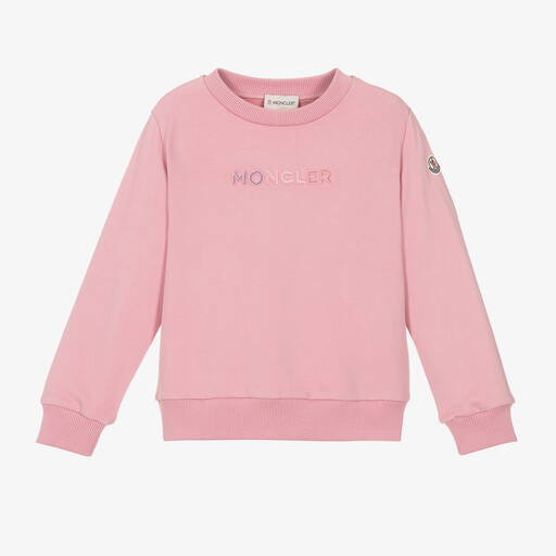 Moncler Enfant- Pink Cotton Tricolour Logo Sweatshirt | Childrensalon