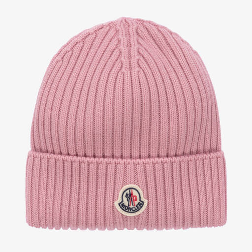 Moncler Enfant-Pink Wool Knit Beanie Hat | Childrensalon