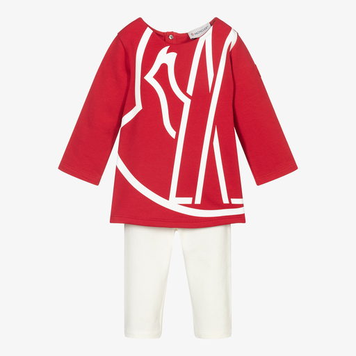 Moncler Enfant-Ensemble robe et legging rouge et ivoire | Childrensalon