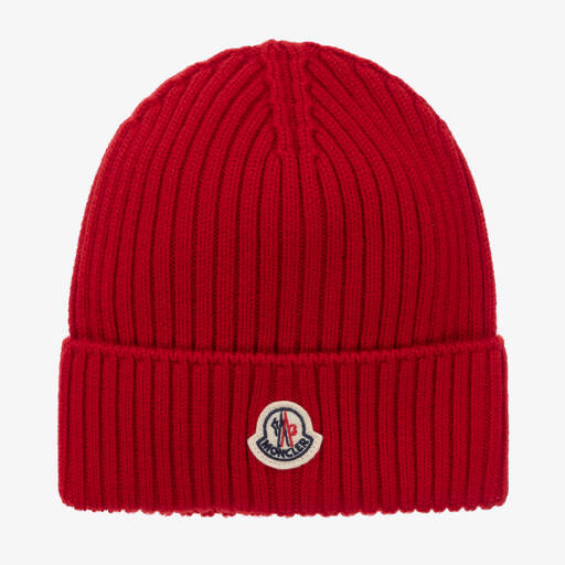 Moncler Enfant-Red Wool Knit Beanie Hat | Childrensalon