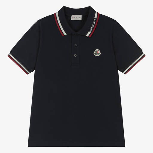 Moncler Enfant-Teen Boys Blue Cotton Piqué Polo Shirt | Childrensalon