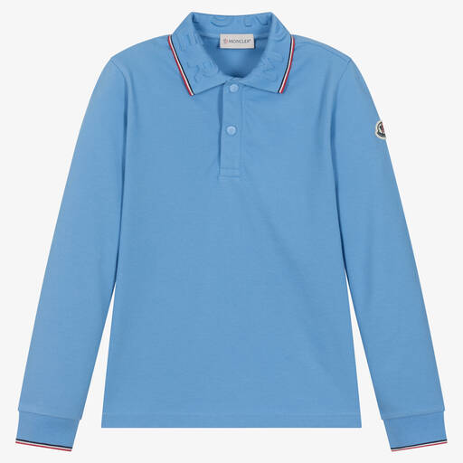 Moncler Enfant-Teen Boys Blue Cotton Polo Shirt | Childrensalon
