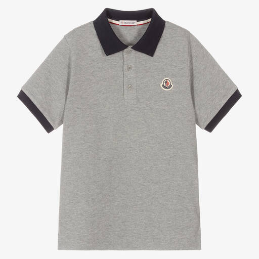 Moncler Enfant-Teen Boys Grey Cotton Polo Shirt | Childrensalon