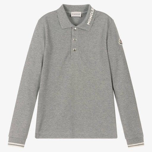 Moncler Enfant-Teen Boys Grey Logo Polo Shirt | Childrensalon