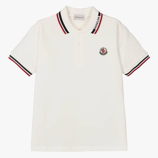 Moncler Enfant-Teen Boys Ivory Cotton Piqué Polo Shirt | Childrensalon