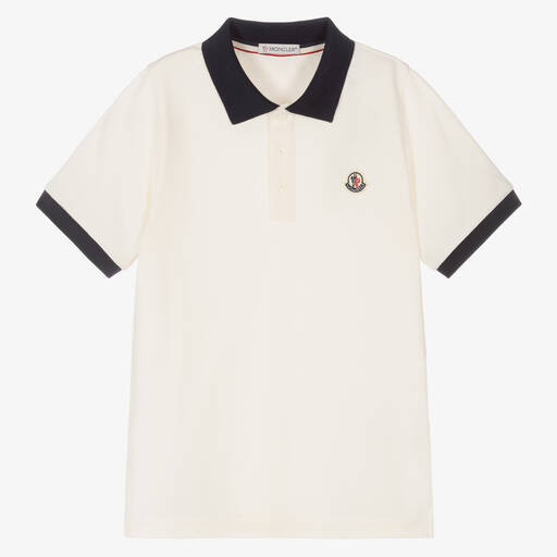 Moncler Enfant-Teen Boys Ivory Cotton Polo Shirt | Childrensalon