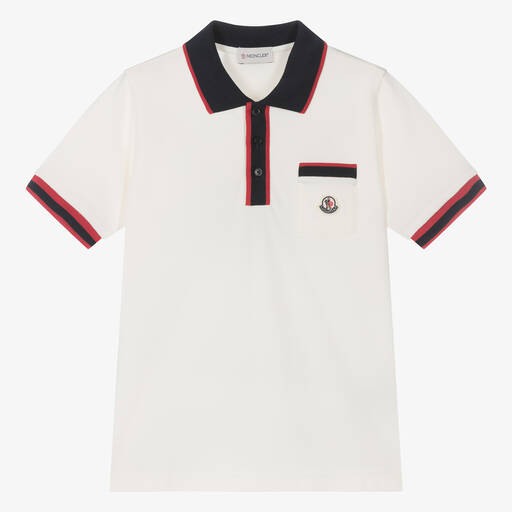 Moncler Enfant-Teen Boys Ivory Cotton Polo Shirt | Childrensalon