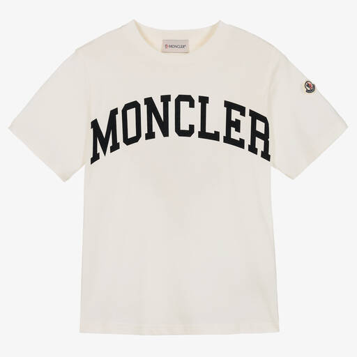 Moncler Enfant-Teen College-T-Shirt Elfenbein | Childrensalon