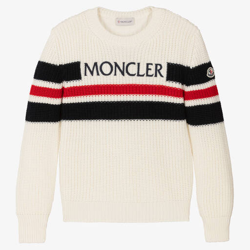 Moncler Enfant-Кремовый вязаный свитер из натуральной шерсти | Childrensalon