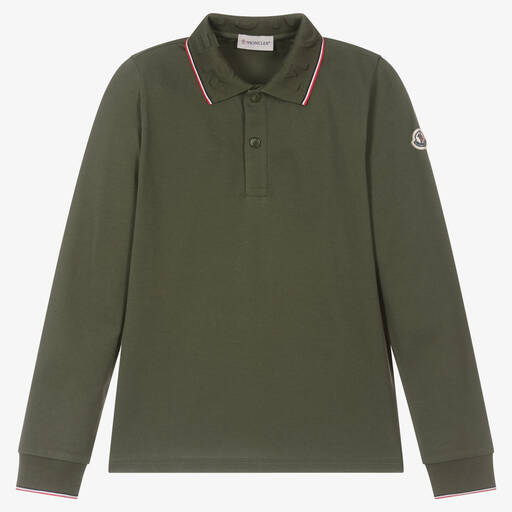 Moncler Enfant-Teen Boys Khaki Green Cotton Polo Shirt | Childrensalon