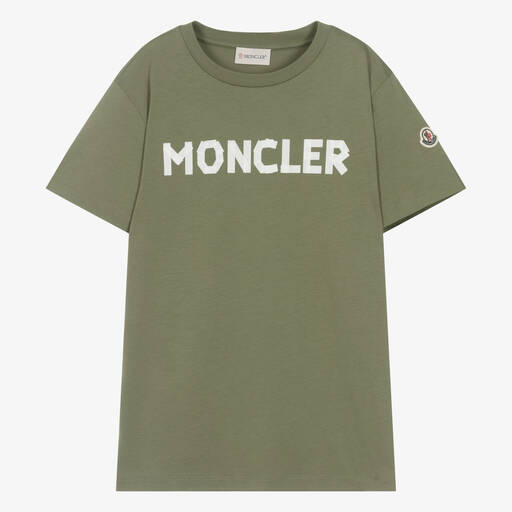 Moncler Enfant-Teen Boys Khaki Green Cotton T-Shirt | Childrensalon