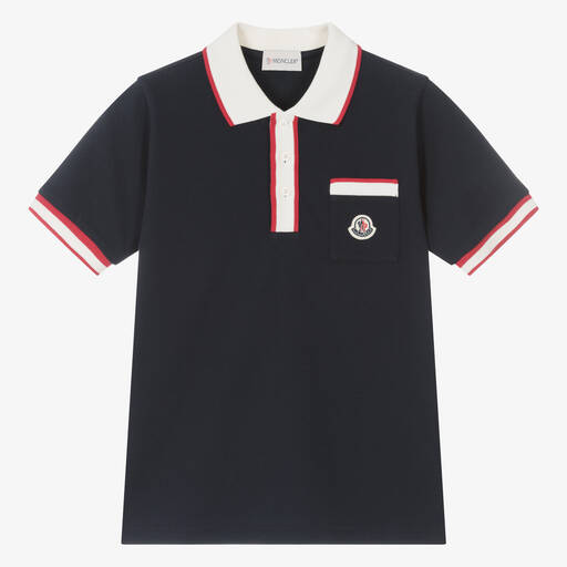 Moncler Enfant-Teen Boys Navy Blue Cotton Polo Shirt | Childrensalon