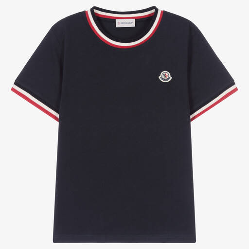 Moncler Enfant-Teen Boys Navy Blue Cotton T-Shirt | Childrensalon