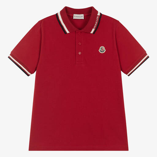 Moncler Enfant-Teen Boys Red Cotton Piqué Polo Shirt | Childrensalon