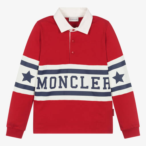 Moncler Enfant-Teen Boys Red Cotton Polo Top | Childrensalon