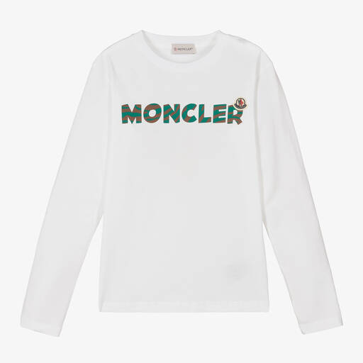 Moncler Enfant-Teen Boys White Cotton Logo Top | Childrensalon
