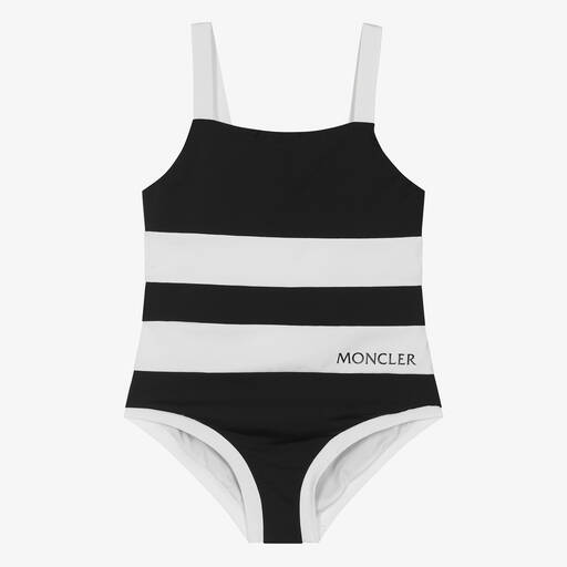Moncler Enfant-Teen Girls Black & Ivory Striped Swimsuit | Childrensalon