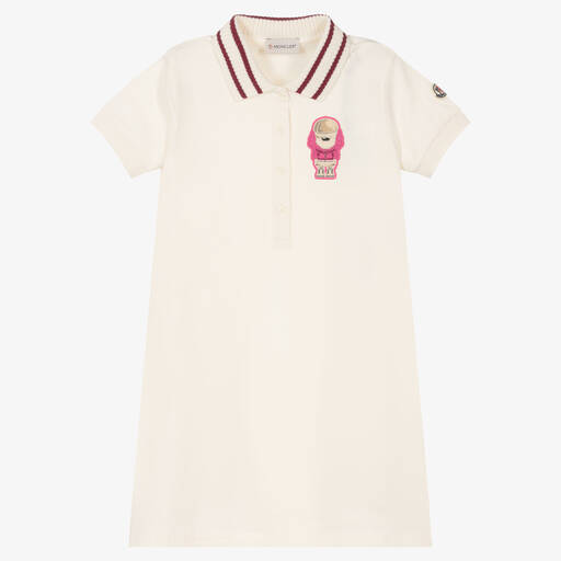 Moncler Enfant-Teen Girls Ivory Cotton Polo Dress | Childrensalon