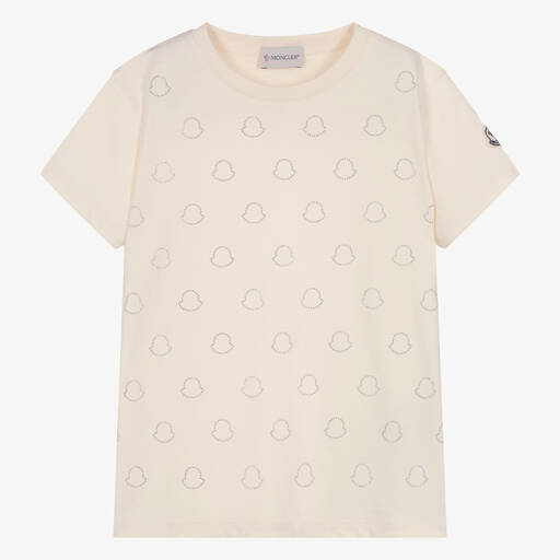 Moncler Enfant-Teen Girls Ivory Cotton  T-Shirt | Childrensalon