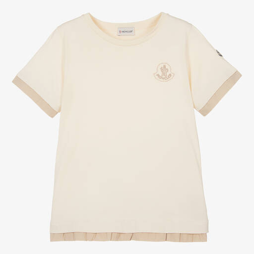 Moncler Enfant-Teen Girls Ivory Cotton T-Shirt | Childrensalon