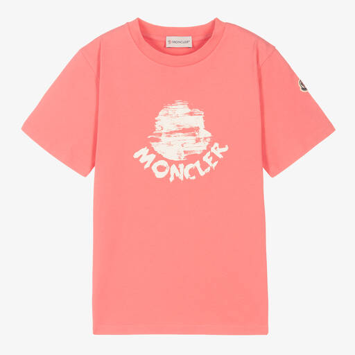 Moncler Enfant-Розовая хлопковая футболка для девочек-подростков | Childrensalon