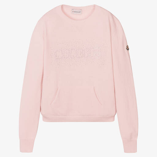 Moncler Enfant-Teen Girls Pink Wool Rhinestone Sweater | Childrensalon