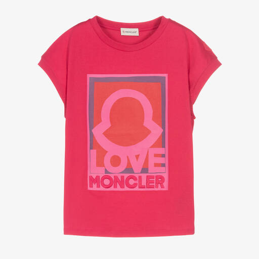 Moncler Enfant-Teen Pink Cotton Love Logo T-Shirt | Childrensalon