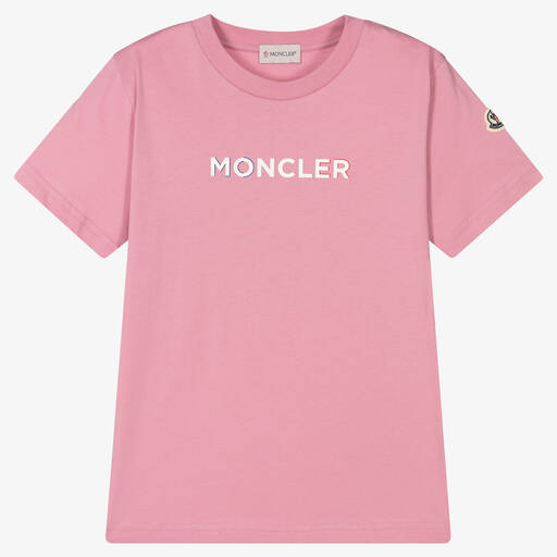Moncler Enfant-Teen Pink Cotton Tricolour Logo T-Shirt | Childrensalon