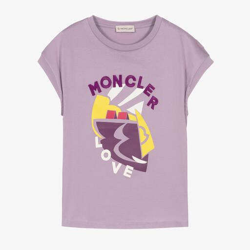 Moncler Enfant-Teen Purple Cotton Love Logo T-Shirt | Childrensalon