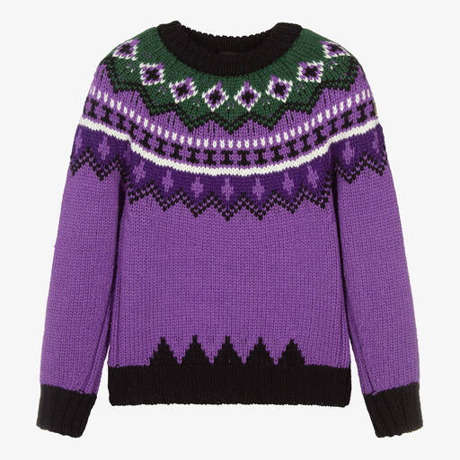 Moncler Enfant-Pull laine violette motif jacquard | Childrensalon