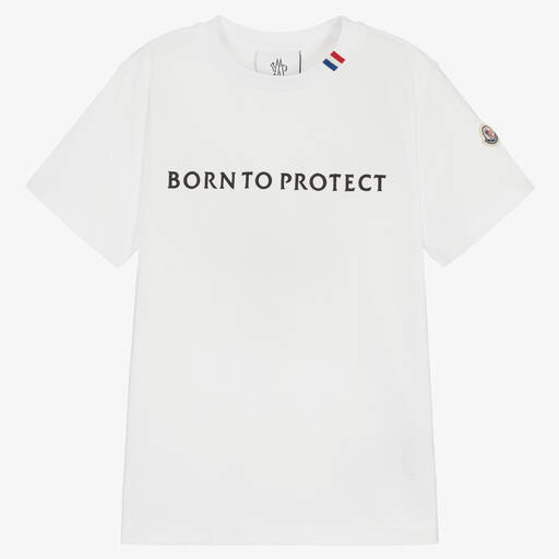 Moncler Enfant-Teen White Born To Protect T-Shirt | Childrensalon