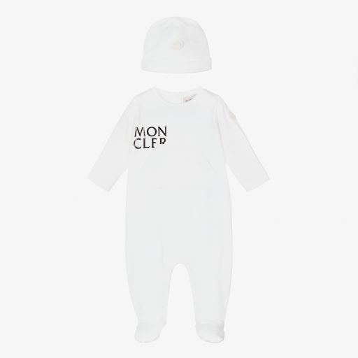 Moncler Enfant-White Babygrow & Hat Set | Childrensalon