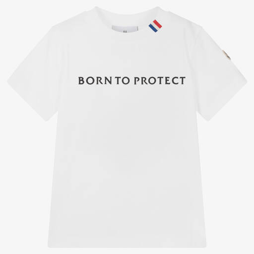 Moncler Enfant-White Cotton Slogan T-Shirt  | Childrensalon