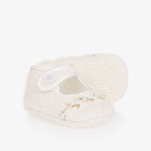 Monnalisa-Baby Girls Ivory Bouclé Pre-Walker Shoes | Childrensalon
