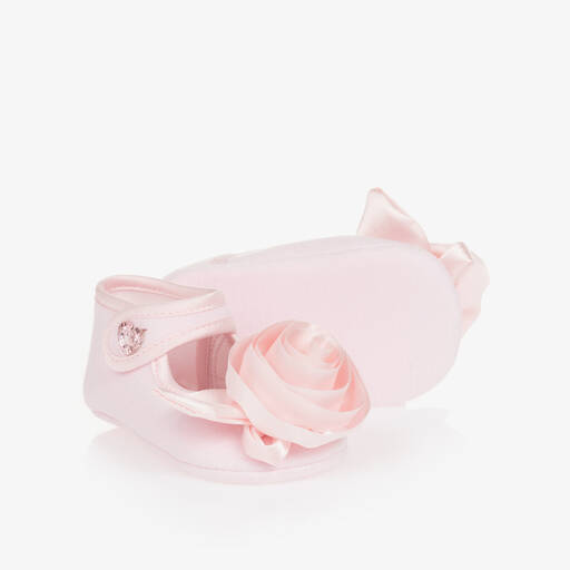 Monnalisa-Baby Girls Pink Rose Pre-Walker Shoes | Childrensalon