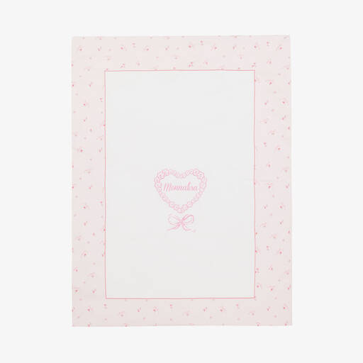 Monnalisa-Baby Girls White & Pink Cotton Blanket (87m) | Childrensalon