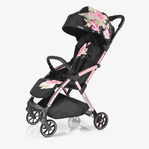 Monnalisa-Black Floral Baby Stroller | Childrensalon