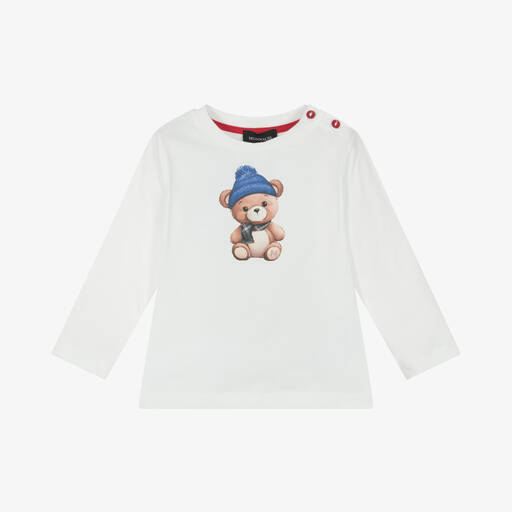 Monnalisa-Boys Ivory Bear Print Cotton Top | Childrensalon