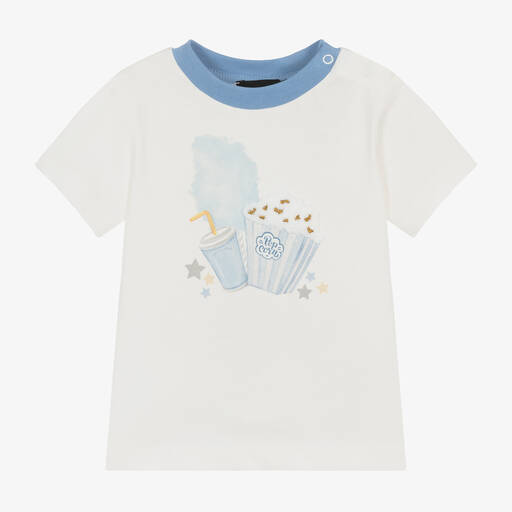 Monnalisa-Boys Ivory Cotton Popcorn T-Shirt | Childrensalon
