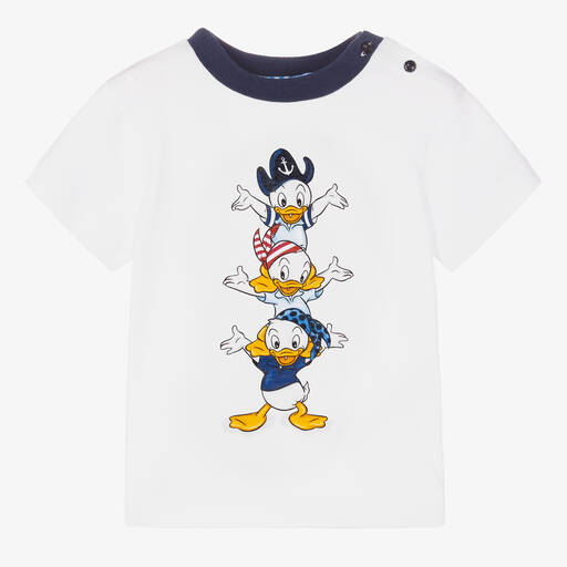 Monnalisa-Boys White Cotton Disney T-Shirt | Childrensalon