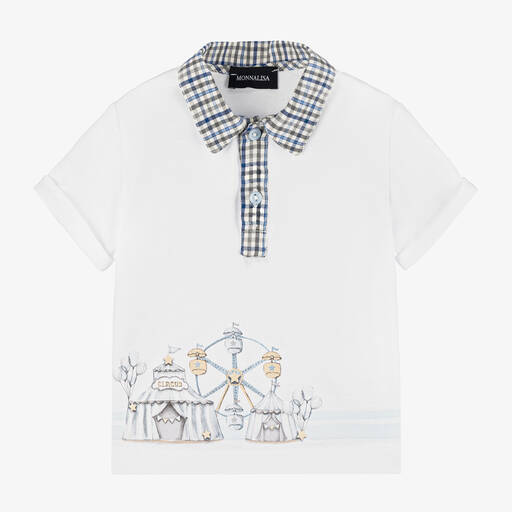 Monnalisa-Boys White Cotton Piqué Polo Shirt | Childrensalon
