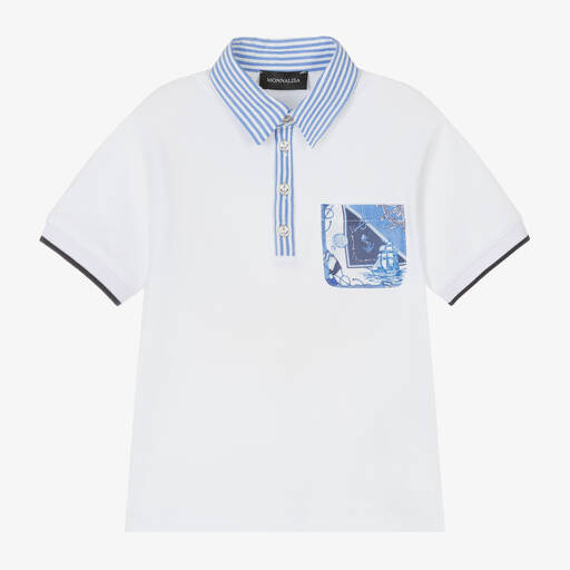 Monnalisa-Boys White Cotton Polo Shirt | Childrensalon