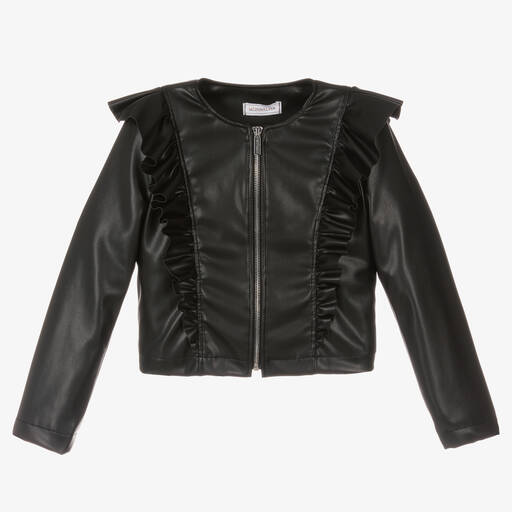 Monnalisa-Girls Black Faux Leather Jacket | Childrensalon
